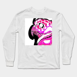 pink parrot ecopop guacamaya bird in mexican pattern art Long Sleeve T-Shirt